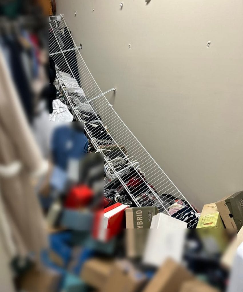 A shelving unit that was poorly installed and broke