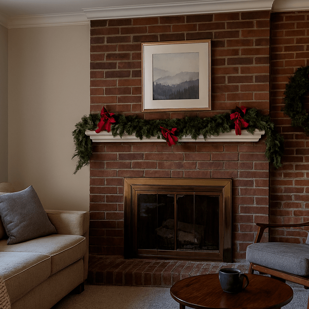 Christmas Wall-Mounted Holiday Decor in Charlotte NC with renter-safe wreath and garland install