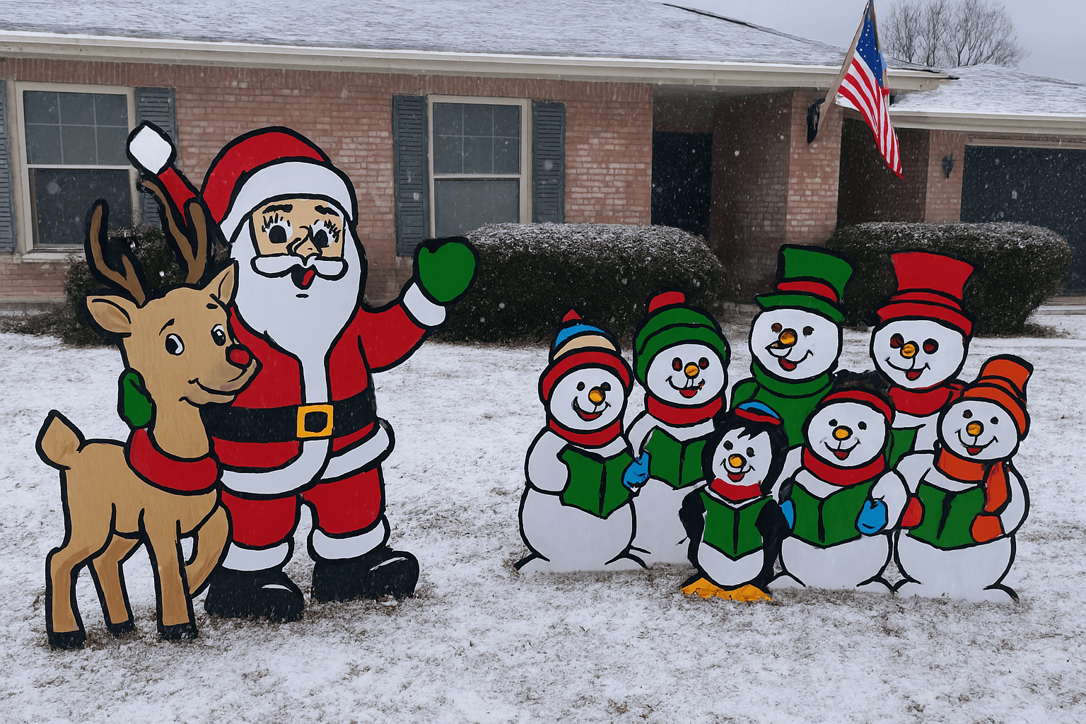 Holiday Prop Assembly in Charlotte — Final Yard Setup with Inflatable Decor and Pre-Lit Tree, No People Present