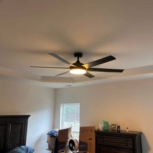 Finished professional ceiling fan installation in a Charlotte home by Busy Beaver Handyman.